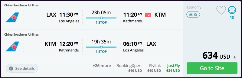 Los Angeles to Kathmandu, Nepal