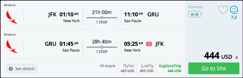 New York to Sao Paulo