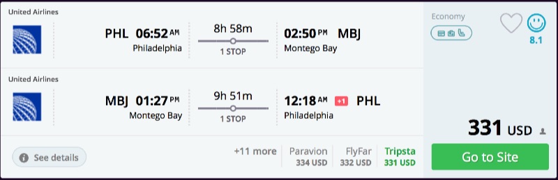 Philadelphia to Montego Bay, Jamaica