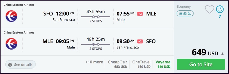 San Francisco to Maldives