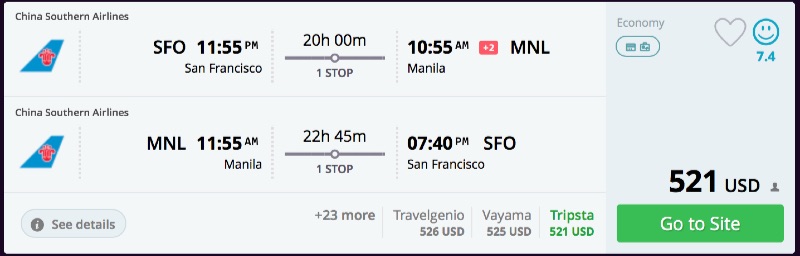 San Francisco to Manila, Philippines