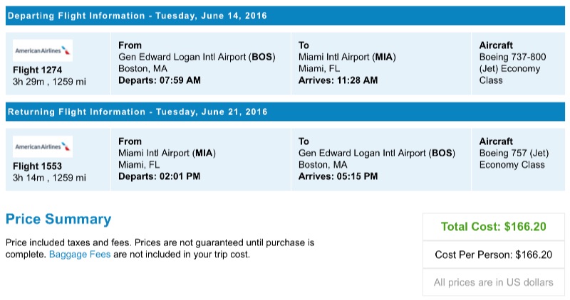 Boston to Miami 