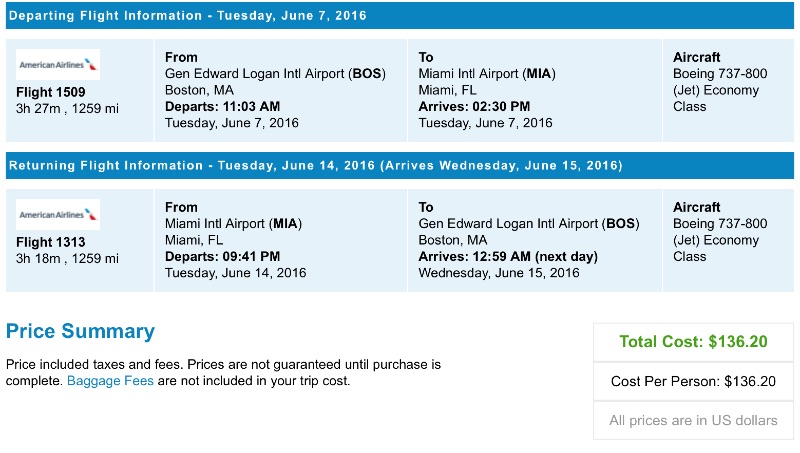 Boston to Miami