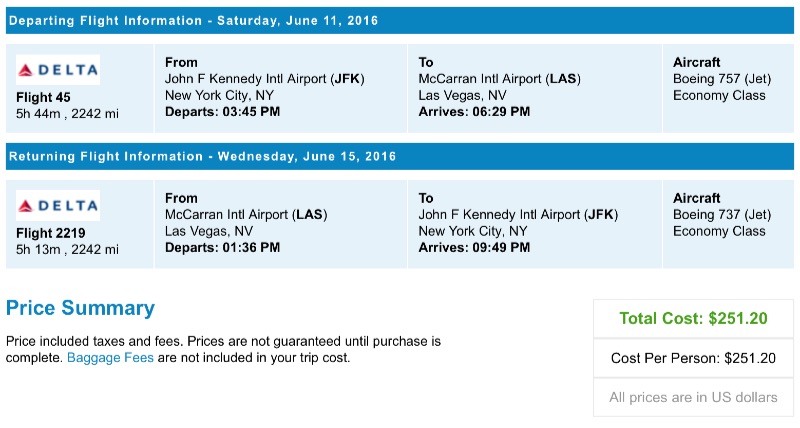 New York to Las Vegas 