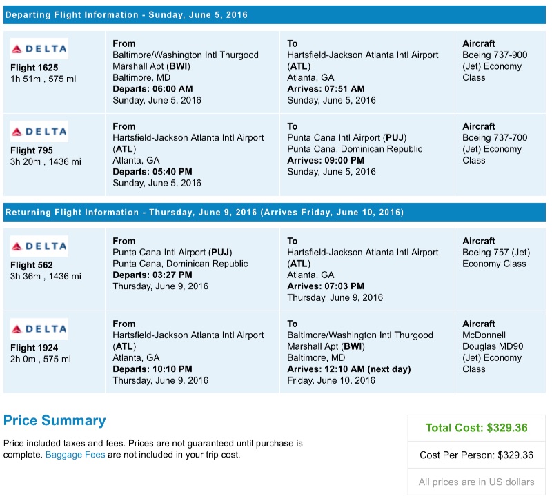Washington to Punta Cana