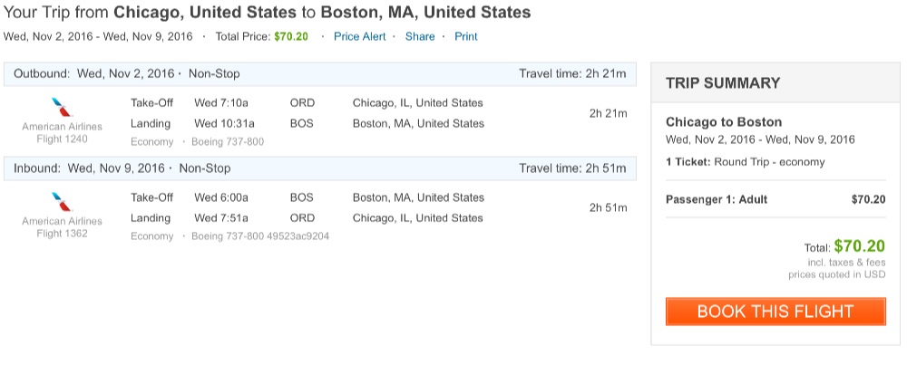 Chicago to Boston