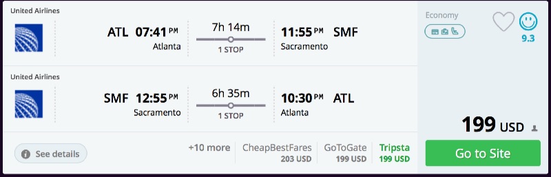 Atlanta to Sacramento 