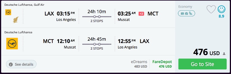 Los Angeles to Muscat