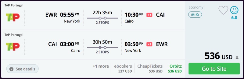 New York to Cairo, Egypt