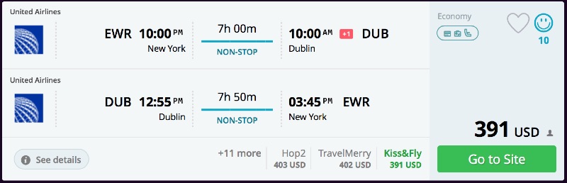 New York to Dublin
