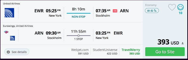 New York to Stockholm