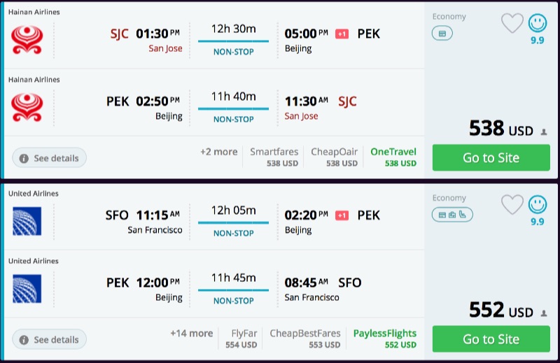 San Francisco to Beijing