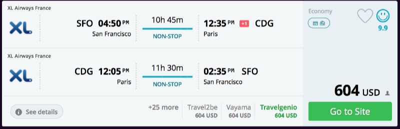 San Francisco to Paris